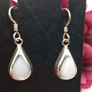 Sterling Silver Mexico 925 Teardrop Mother of Pearl Dangle Pierced Earrings